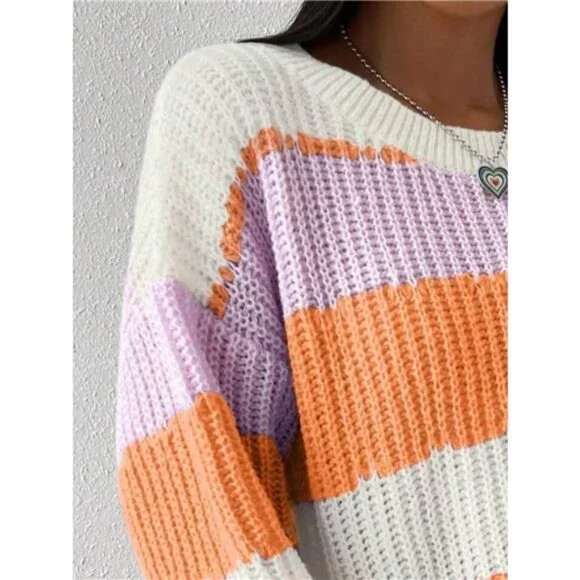Striped Knit Round Neck Sweater